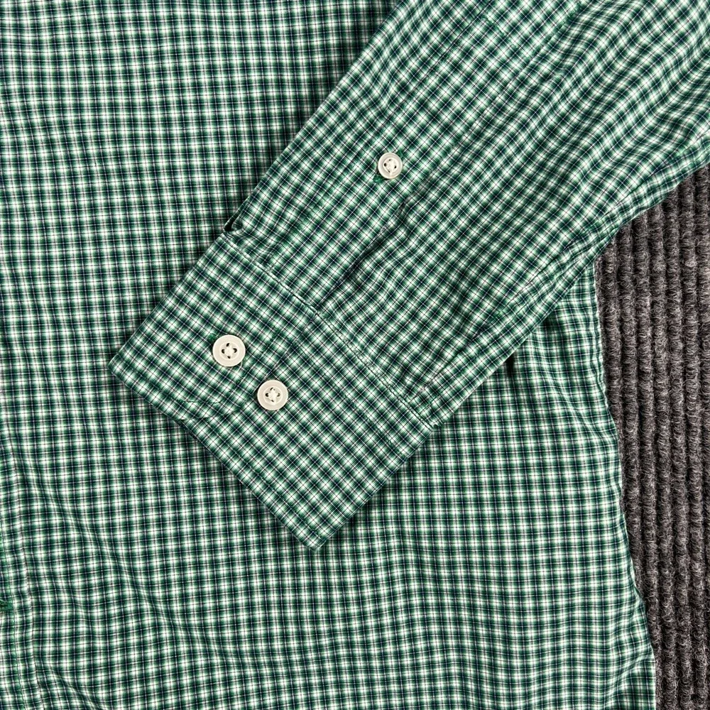Banana Republic Shirt Mens Medium Green Check Long Sleeve Button Up Slim Flex